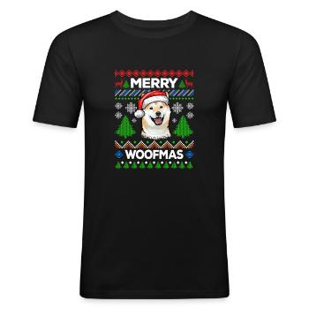 Merry Woofmas Ugly Sweater Shiba Inu - Männer Slim Fit T-Shirt - Schwarz - Vorne - Nik (191cm)