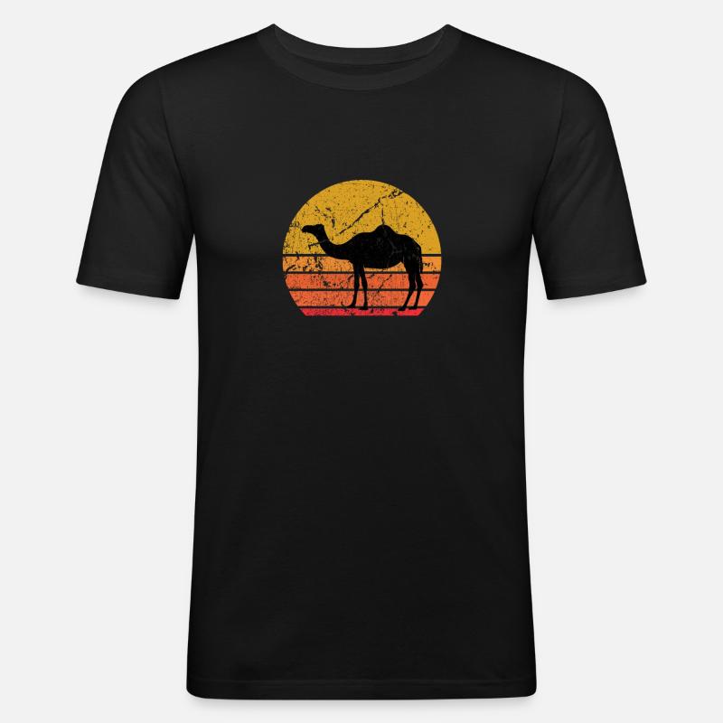 Retro Sonne Kamel Dromedar Geschenk - Männer Slim Fit T-Shirt - Schwarz