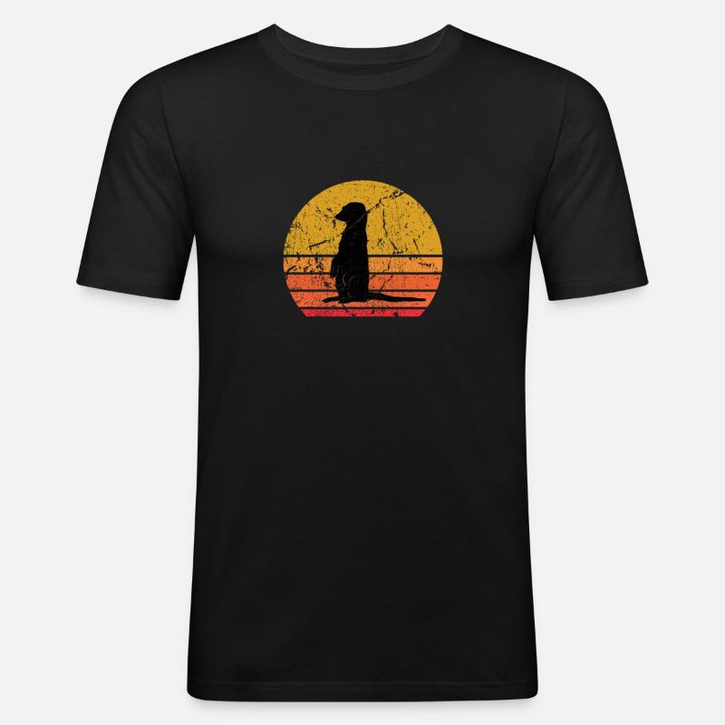 Retro Sonne Erdmännchen Tier Geschenk - Männer Slim Fit T-Shirt - Schwarz