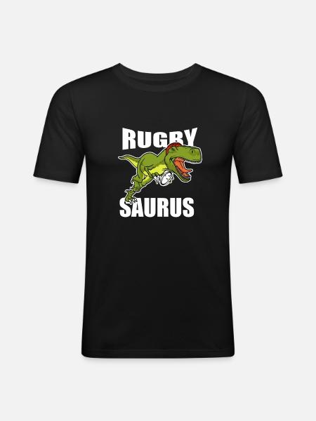 Rugby Saurus T-Rex Rugby Player Dinosaur Fan - Men's Slim Fit T-Shirt - black