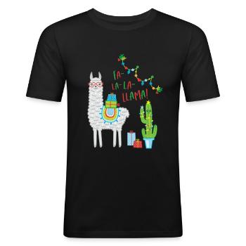 Fa la Llama Weihnachtspullover Weihnachtsgeschenk - Männer Slim Fit T-Shirt - Schwarz - Vorne - Nik (191cm)