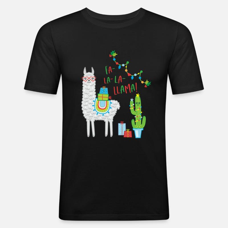 Fa la Llama Weihnachtspullover Weihnachtsgeschenk - Männer Slim Fit T-Shirt - Schwarz