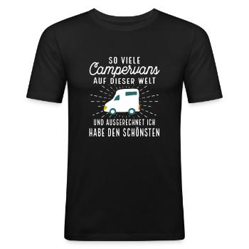 Camping Natur Road Trip Wohnmobil Busausbau - Männer Slim Fit T-Shirt - Schwarz - Vorne - Nik (191cm)