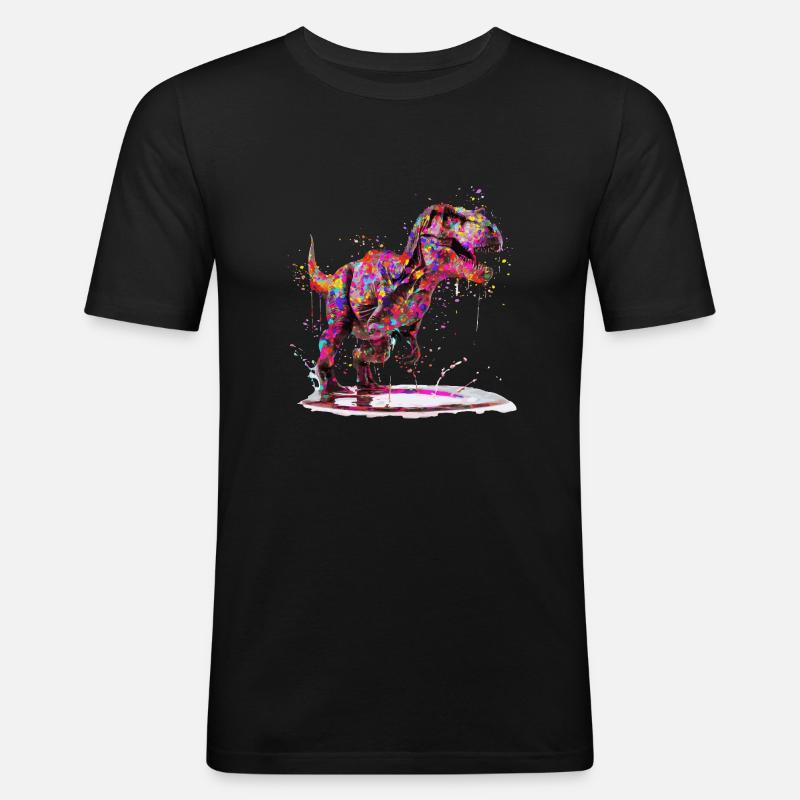 Farbrevolution – T-Rex mit Stil - Männer Slim Fit T-Shirt - Schwarz