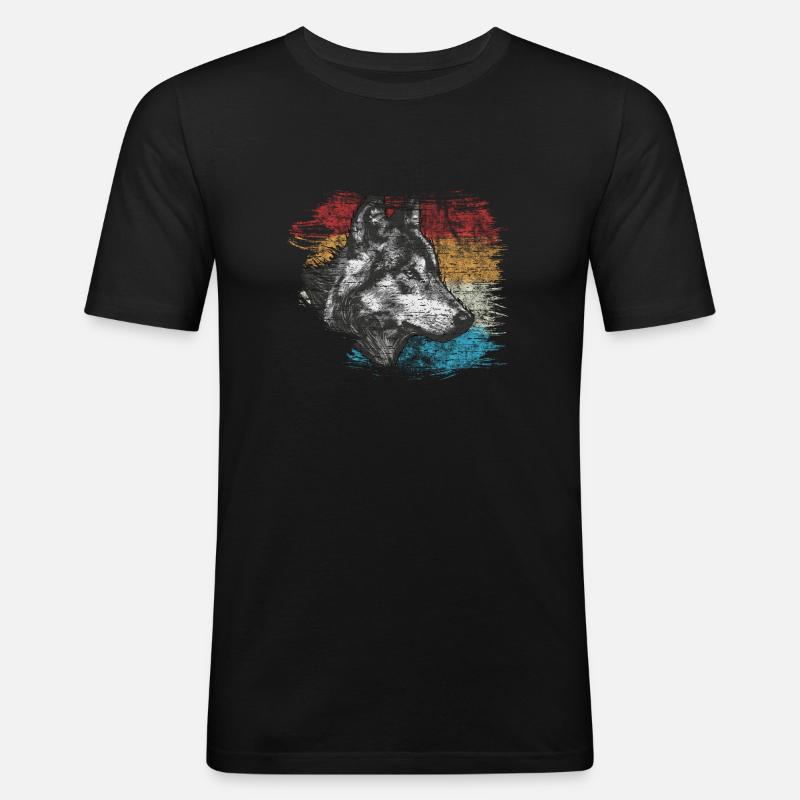 Wolf - Männer Slim Fit T-Shirt - Schwarz