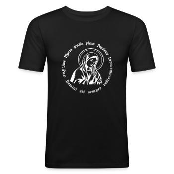 Ave Maria, - Men's Slim Fit T-Shirt - black - Front - Nik (191cm)
