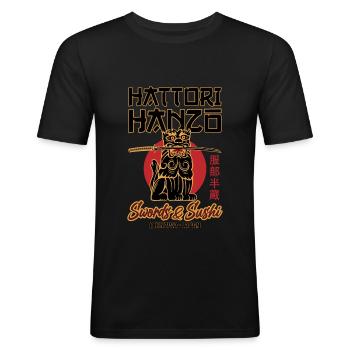 Hattori Hanzo Schwert und Japan Sushi Geschenk - Männer Slim Fit T-Shirt - Schwarz - Vorne - Nik (191cm)