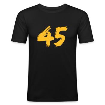Brushed 45 - Männer Slim Fit T-Shirt - Schwarz - Vorne - Nik (191cm)