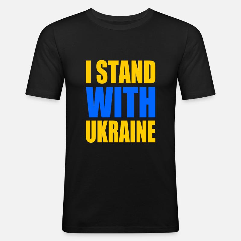 I stand with ukraine - Männer Slim Fit T-Shirt - Schwarz