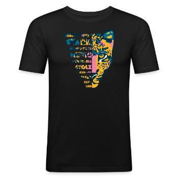 Löwe Kopf🦁 Selbstbewusst, Stark, Wündervoll, Lieb - Männer Slim Fit T-Shirt - Schwarz - Vorne - Nik (191cm)