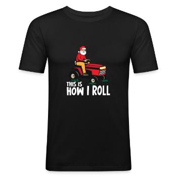 Rasenmäher Weihnachtsmann Mann Weihnachtsgeschenk - Männer Slim Fit T-Shirt - Schwarz - Vorne - Nik (191cm)