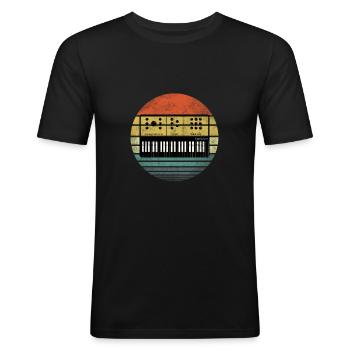 Synthétiseur Retro Sunset Synthétiseur Look Vintage - T-shirt près du corps Homme - noir - Devant - Nik (191cm)