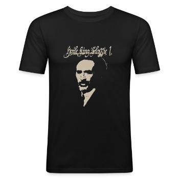 Haile Selassie Rastafari-Silhouette - Männer Slim Fit T-Shirt - Schwarz - Vorne - Nik (191cm)