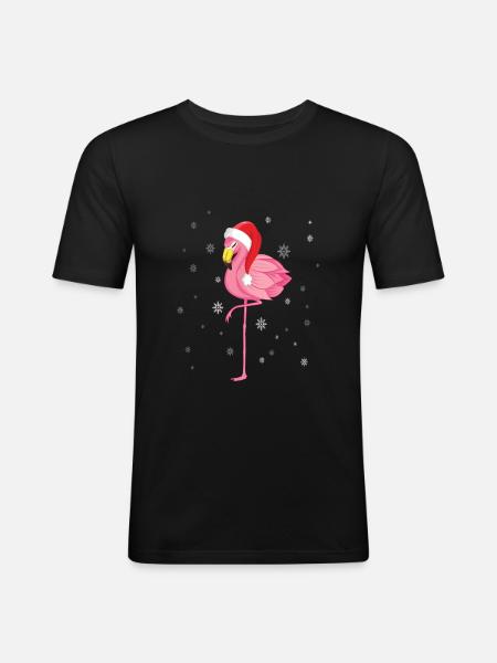 Flamant rose de Noël - T-shirt près du corps Homme - noir