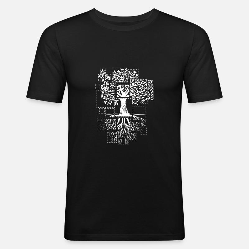 Tree pixel cutouts roots - Men's Slim Fit T-Shirt - black