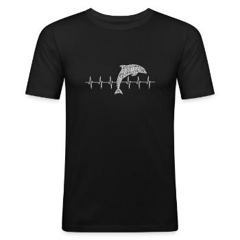 Dolphin Delfin - Männer Slim Fit T-Shirt - Schwarz - Vorne - Nik (191cm)