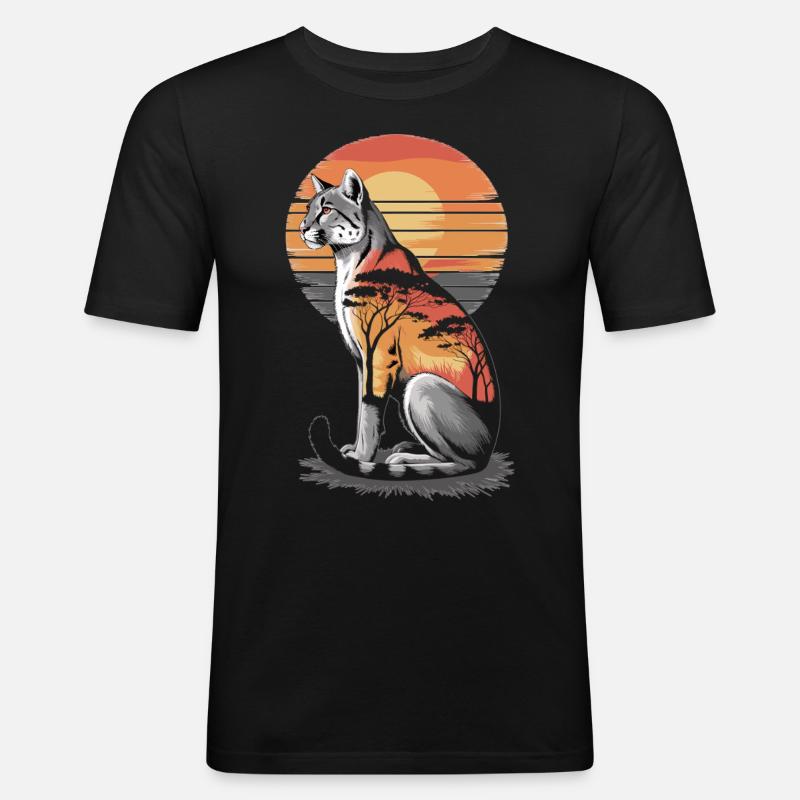 Savannah Cat Sunset - Männer Slim Fit T-Shirt - Schwarz
