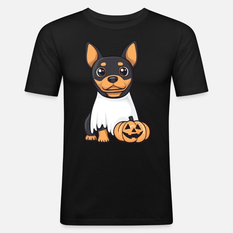 Dobermann Hund Halloween Comic Geist - Männer Slim Fit T-Shirt - Schwarz