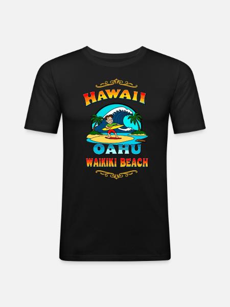 Surfeur d’Hawaï - T-shirt près du corps Homme - noir