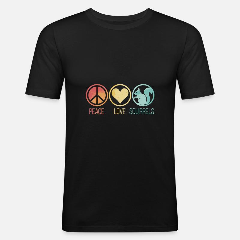 Peace Love Squirrels Eichhörnchen - Männer Slim Fit T-Shirt - Schwarz