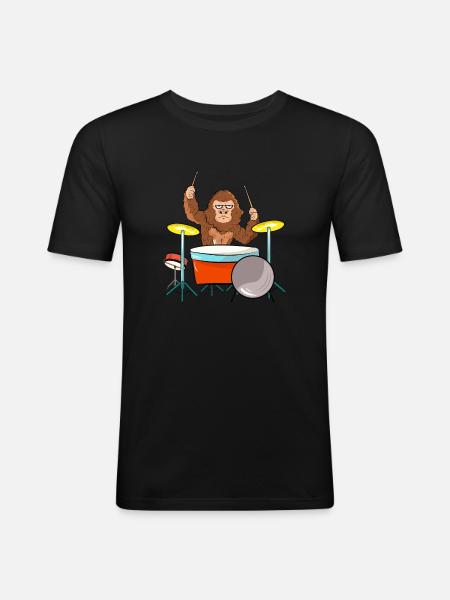 Bigfoot Playing Drums - Men's Slim Fit T-Shirt - black