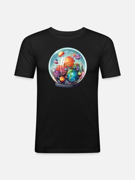 Weltraum in einer Glaskugel - Männer Slim Fit T-Shirt - Schwarz