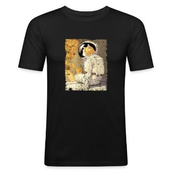 Katze Astronaut Kater Weltall Spacecat - Männer Slim Fit T-Shirt - Schwarz - Vorne - Nik (191cm)