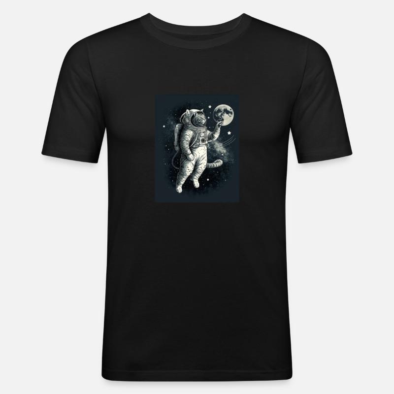 Spacecat Katze - Männer Slim Fit T-Shirt - Schwarz
