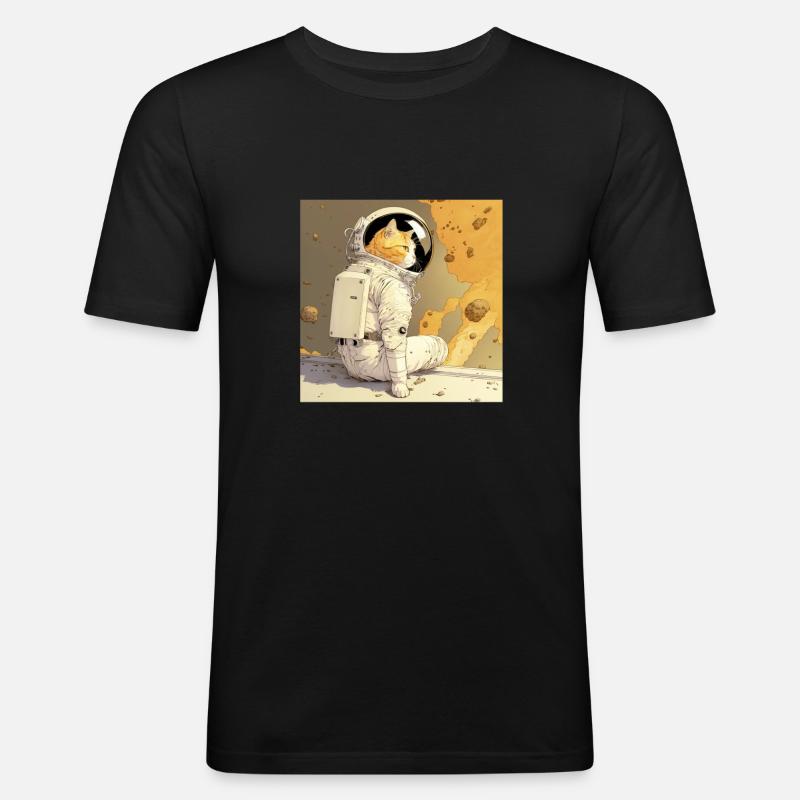 Chat astronaute spatial spatial - T-shirt près du corps Homme - noir