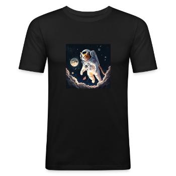 Spacecat Weltall Katze - Männer Slim Fit T-Shirt - Schwarz - Vorne - Nik (191cm)