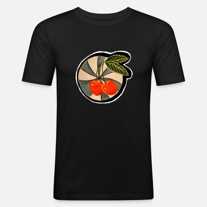 Kirsche Retro - Männer Slim Fit T-Shirt - Schwarz