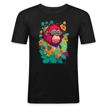 Gorille avec lunettes de soleil et illustration de fleurs - T-shirt près du corps Homme - noir - Devant - Nik (191cm)