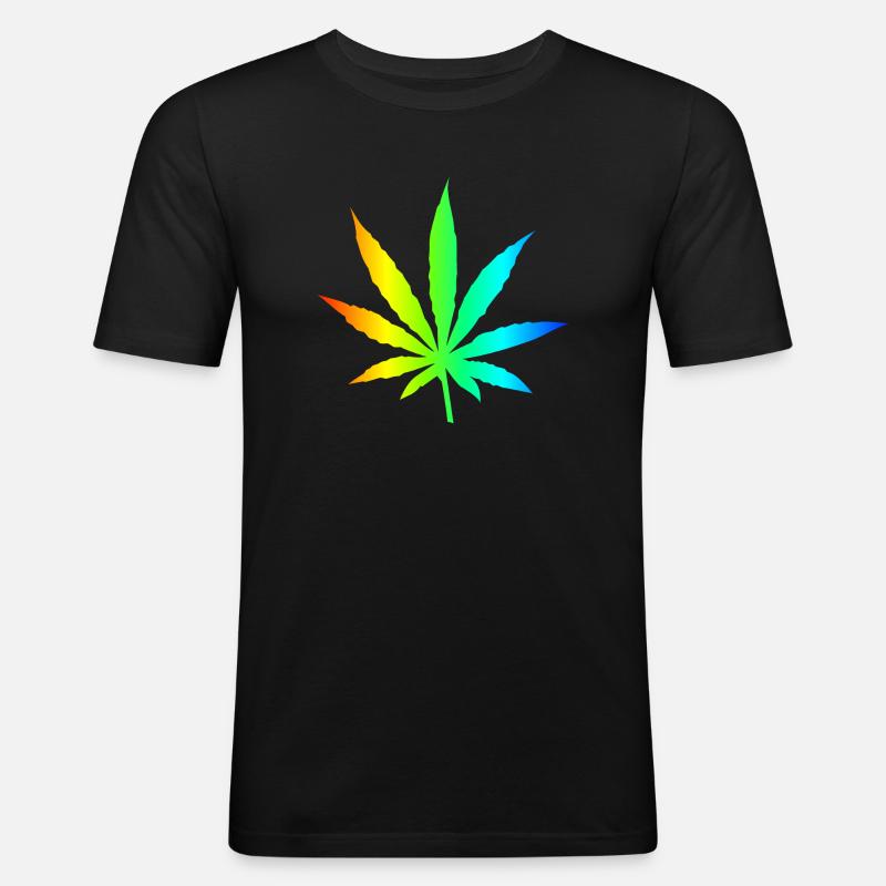 Marihuana-Blatt-Regenbogen - Männer Slim Fit T-Shirt - Schwarz