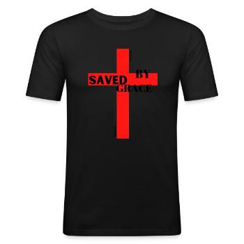 SAVED BY GRACE - Männer Slim Fit T-Shirt - Schwarz - Vorne - Nik (191cm)