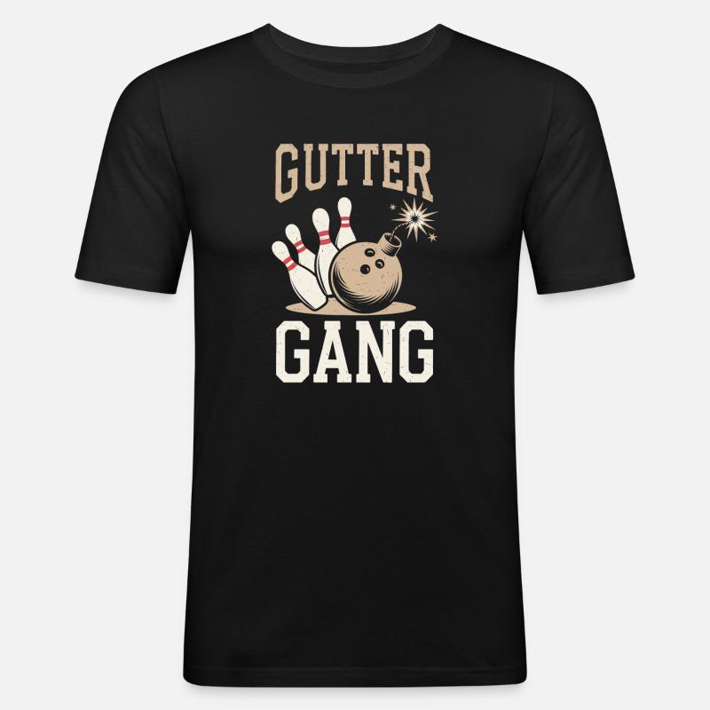 Gutter Gang Bowler Bowling - Männer Slim Fit T-Shirt - Schwarz