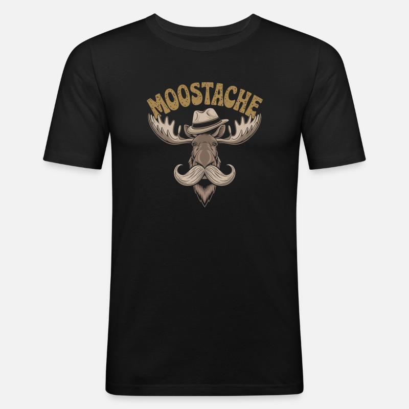 Moustache Bart Bärtig Elch - Männer Slim Fit T-Shirt - Schwarz