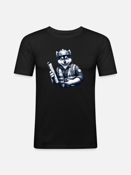 Cute Dog Construction Worker - Men's Slim Fit T-Shirt - black