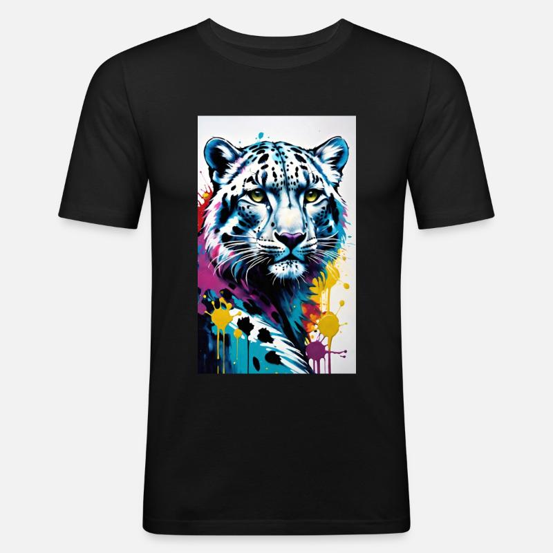 Schneeleopard | Leopard | Raubtier - Männer Slim Fit T-Shirt - Schwarz