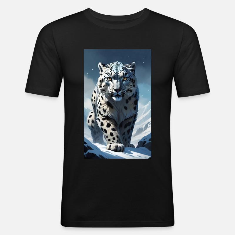 Schneeleopard | Leopard | Raubtier - Männer Slim Fit T-Shirt - Schwarz