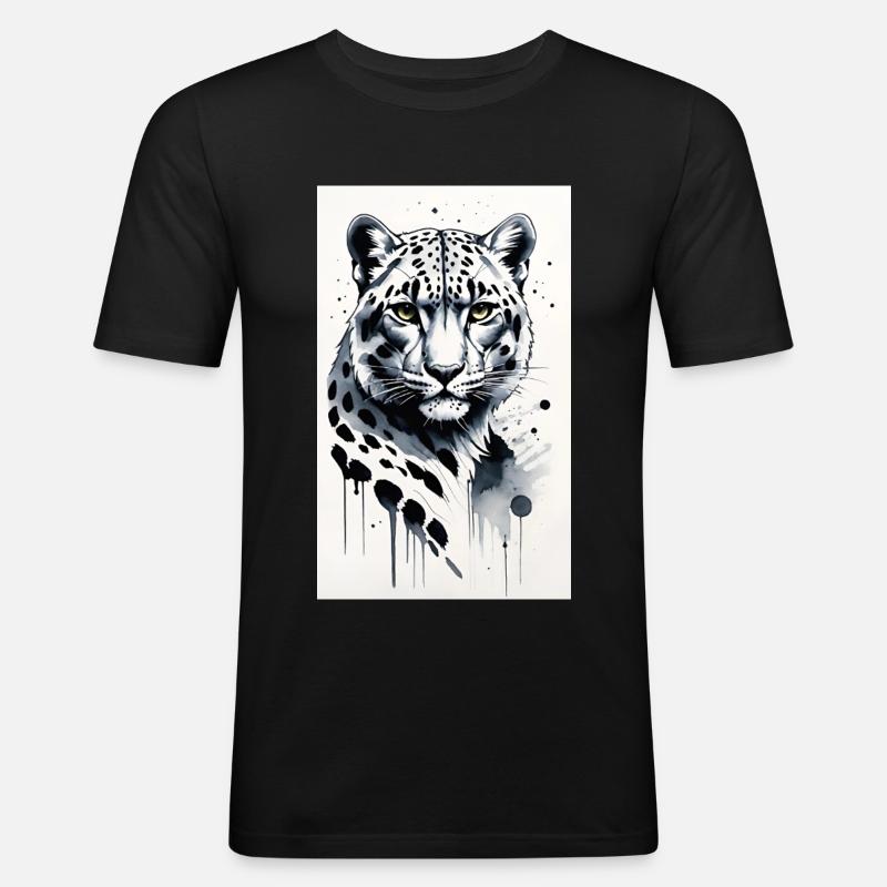 Schneeleopard | Leopard | Raubtier - Männer Slim Fit T-Shirt - Schwarz