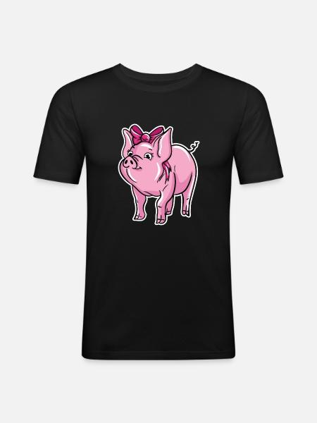 Cute Pig Illustration - Men's Slim Fit T-Shirt - black
