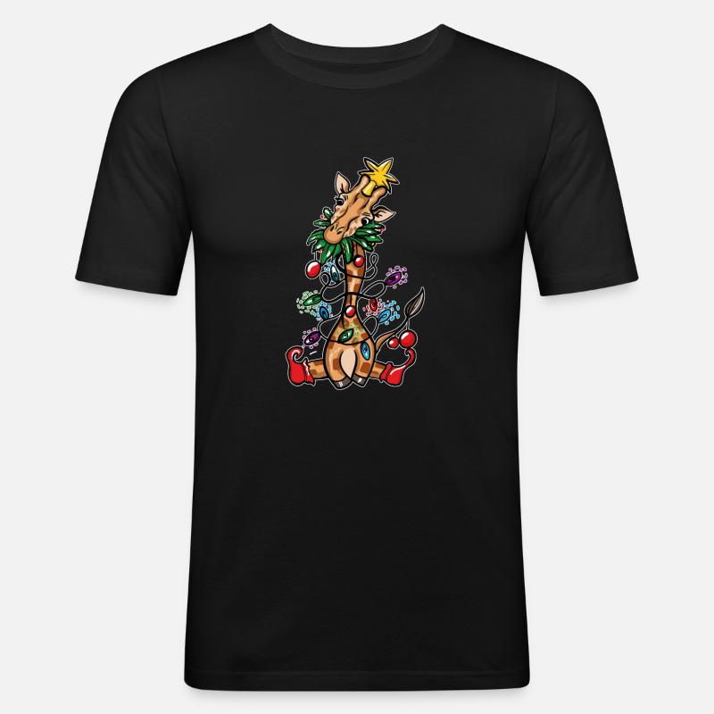 Weihnachtsgiraffe - Männer Slim Fit T-Shirt - Schwarz