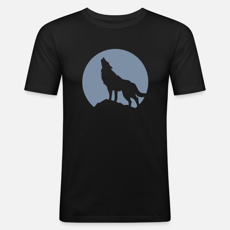 Wolf - Männer Slim Fit T-Shirt - Schwarz