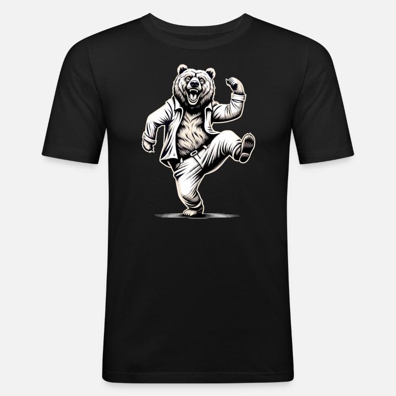 Witziger Bär Vater Papa Geschenk - Männer Slim Fit T-Shirt - Schwarz
