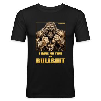 WÜTENDER BRÜLLENDER AFFE NO TIME FOR BULLSHITT - Männer Slim Fit T-Shirt - Schwarz - Vorne - Nik (191cm)