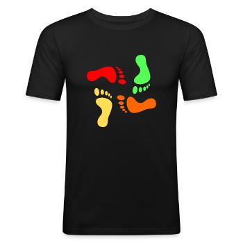 Fußspuren - Männer Slim Fit T-Shirt - Schwarz - Vorne - Nik (191cm)
