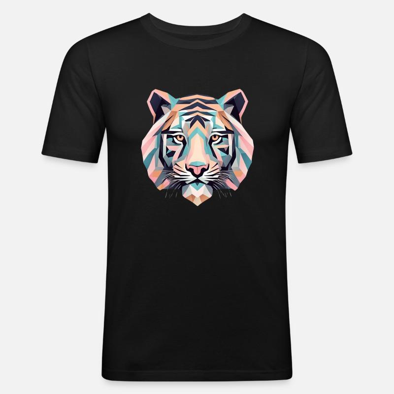 Geometric Tiger Geschenk Geometrisch - Männer Slim Fit T-Shirt - Schwarz