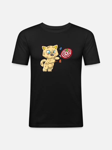 Cat Playing Darts - Men's Slim Fit T-Shirt - black