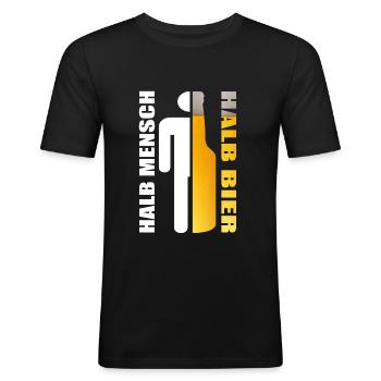 Halb Mensch Halb Bier - Männer Slim Fit T-Shirt - Schwarz - Vorne - Nik (191cm)