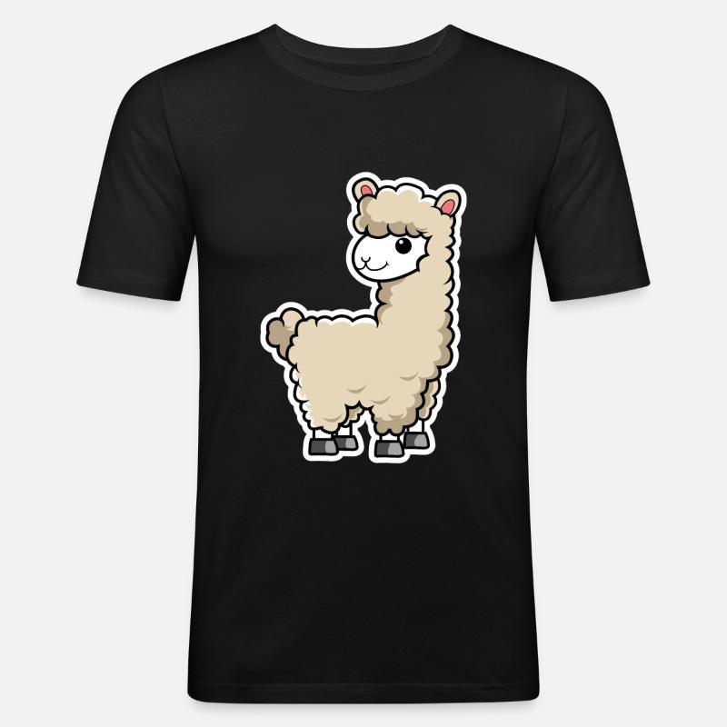 Lama Kawaii - Maglietta aderente da uomo - nero